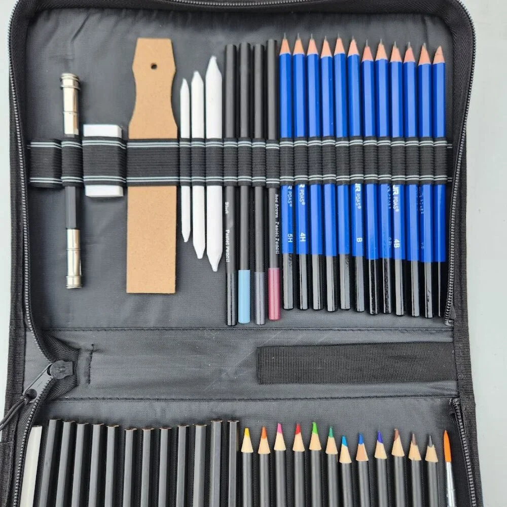 NEW 74 Piece Art Kit Supplies Watercolor Pencils Charcoal Travel Case Colored Pe